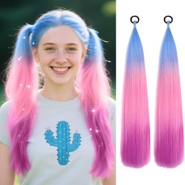 Aomig Ponytail Extension Gradient Braid Extensions with Hair Scrunchie Straight Hair Colourful Hair Strands for Women Children Girls Hair Strands for Braiding Hair Braiding Hair for Party Festival