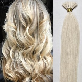 Hair Faux You 22" 100 grams, Double Drawn,10 Bundles,100% Human V-light Bulk Hair Extensions (Loose Hair) #60 White Blonde (Slightly Golden)