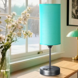 Gugsey Table Lamp with USB Port - Desk Lamp, Green Touch Lamp, Bedside Lamps, 3 Way Dimmable Small Lamps for Bedroom, Nightstand, Nursery, Dorm, Home, Office, Black Base+ Green Lampshade
