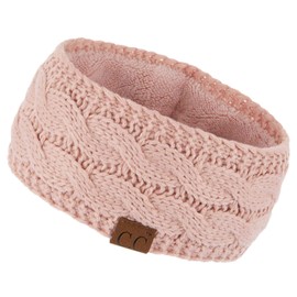 Winter CC Confetti Warm Fuzzy Fleece Lined Thick Knit Headband Headwrap Hat Cap (Solid Indi Pink)