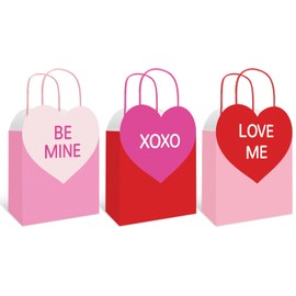 FYSUIMU 24Pcs Valentine's Day Paper Gift Bags with Handles Conversation Heart Treat Bags Candy Goodie Bags with Red Pink Heart for Wedding Anniversary Party