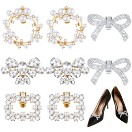 Juexica 4 Pairs Rhinestone Pearl Shoe Clips Crystal Shoe Buckles Bow Square Wing Shoe Clips for Women Charms Decoration (Stylish)