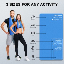 Flaveano Microfibre Towel, Travel Towel Set of 3 (180x90cm, 80x40cm, 50x30cm), Quick Drying for Camping, Swimming, Beach, Gym And Sports (70.9”x35.4”, 31.5”x15.8”, 19.7”x11.8”)