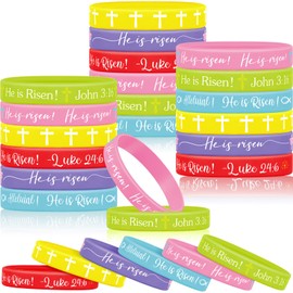 36 Pcs He Is Risen Bracelets Easter Decorations Religious Silicone Bracelet Easter Party Favors He Is Risen Rubber Bracelet Easter Bracelet Bulk Cross Catholic Gifts for Kids Easter Spring Party Decor