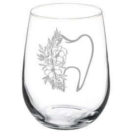 MIP Wine Glass Goblet Floral Tooth Dentist Orthodontist Dental School Student Grad Hygienist Assistant Gift (17 oz Stemless)