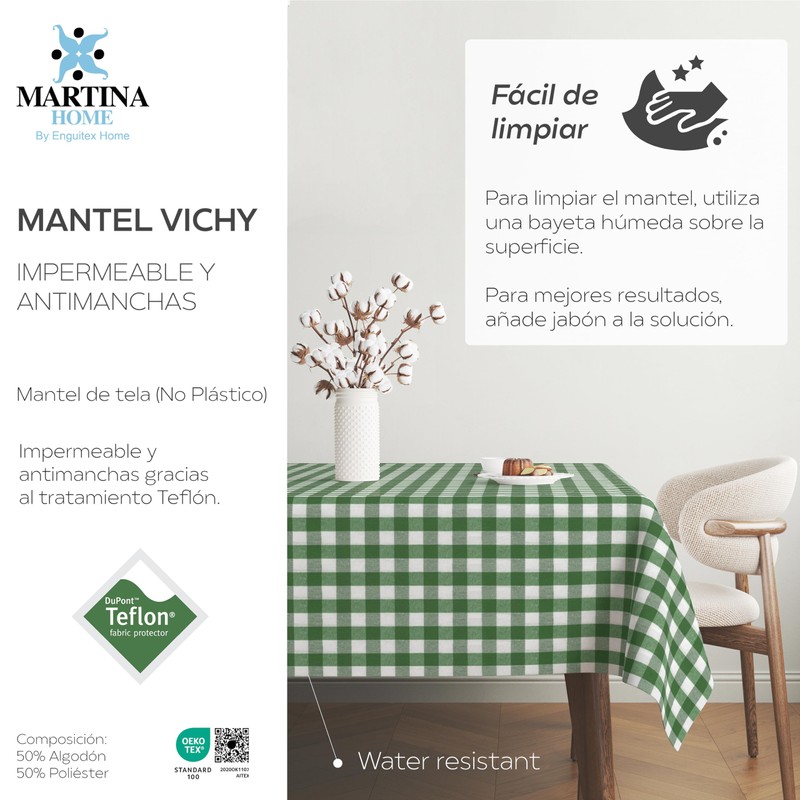 Martina Home TEFLONATED TABLECLOTH MADE Vichy Green Bottle 200X140 CM