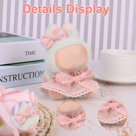 BOXOB Doll Clothes Set, Elegant Pink Bow Dress with Hair Clip Adorable 17cm Plush Toy Outfit Accessories (No Doll)