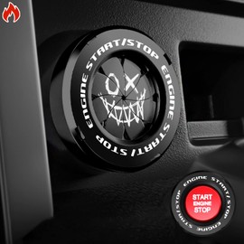 Tybasthe Rotary Push Start Button Cover, Evil Smiley Car Accessories Engine Start Stop Button Cover, Car Stickers Interior Decor, Motorcycle Ignition Key Switch Cover, Black