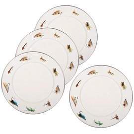 Golden Rabbit Enamelware - Set of 4-8.5" Sandwich Plates (Fishing Fly)