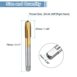 sourcing map Spiral Point Plug Threading Tap 3/8-24 UNF Thread, Ground Threads H2, High Speed Steel 6542, Titanium Coated, Screw Taps Tapping Bit for Thread Repair