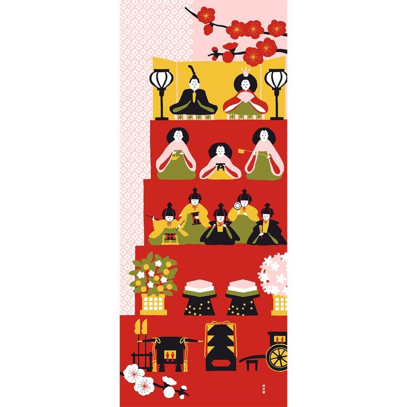 Hamamonyo Picture Tenugui Hina Doll Pink