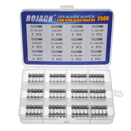 BOJACK BOJACK 12 Werte 60 Stck tr?gen Glassicherungen 5x20mm Sicherung 250V Sicherungen T 0.5A 1A 1.25A 1.6A 2A 2.5A 3A 3.15A 4A 5A 6.3A 10A Verpackung in einer durchsichtigen Plastikbox