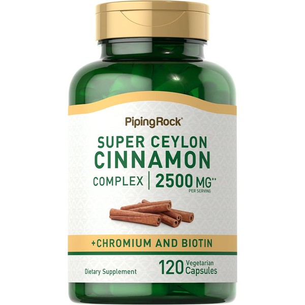 Piping Rock Ceylon Cinnamon Complex | 2500mg | 120 Capsules | Plus Chromium Biotin | Extract Supplement | Vegetarian, Gluten Free, Non-GMO