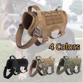 Gepopet Dog Harness for Medium & Large Dogs No Pull Tactical Dog Harness with a Molle Pouch Adjustable Service Dog Vest with 3X Metal Buckle with Hook and Loop Panel Black Medium