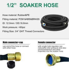Aurssa 1/2inch 100ft Garden Soaker Hose Bronze Connector Heavy Duty Water Hose Perfect for Garden, Vegetable| Leakproof Lightweight 100 FT Soaker Hose