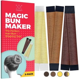 Hawwwy Premium 3 Piece Hair Bun Maker, Snap-and-Roll Bun Hair Tool- Magic Bun Tool, Perfect Bun Makers Hair Pins French Twist Donuts for Updos Kids - 3 Pack mix of Yellow, Light Brown and Dark Brown