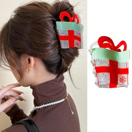 Christmas Hair Claw Clips for Thick or Thin Hair, 1 Pack Christmas Gift Boxes Design Hair Clips Non Slip Acrylic Claw Clips Xmas Holiday Hair Accessories for Women Party Favor Hair Decoration Styling