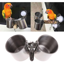 Silver Parrot Feeding Cups Hanging Pet Animal Stainless Steel Birdcage Bowls Bird Bowls for Cage Parakeet Bird Cage Accessories Suitable Small and Medium Bird Pet Supplies