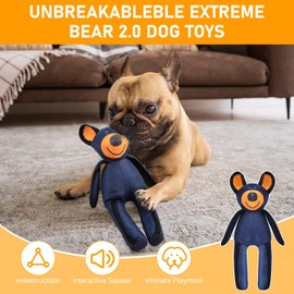 mugrupt Unbreakableble Bear Dog Toy, Indestructible Stuffed Plush Bear Doy Toys, Durable Squeaky Dog Toy for Heavy Chewers