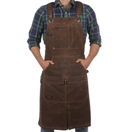 ecoZen 16oz Waxed Canvas Work Apron with Pockets - Waterproof, Fully Adjustable to Comfortably Fit Men and Women, 27 x 34 inches, Tough Tool Apron for Lasting Protection - Brown, Size S to XXL