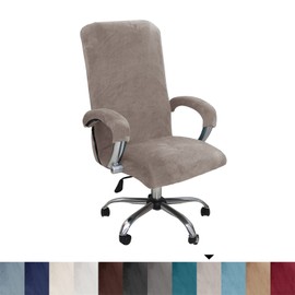 Velvet Plush Office Chair Cover with Armrest, Plain, Stretch Cover for Office Chair, Elastic Chair Covers, Spandex, Office Computer Chair Covers, Removable, Khaki, XL