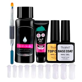 Kit 6 Unidades Gel De Extensión De Uñas -Top-Base-Espatula- 100 Tips PolyGel de larga duración, secado rápido (09-Natural Pink)                       