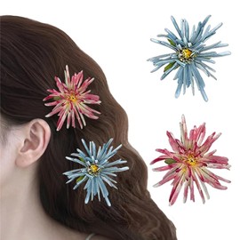 2Pcs Artificial Flower Hair Clip Hawaiian Boho Hair Barrettes Alligator Hairpins Hair Styling Headpieces Flower Hair Accessories for Beach Party Wedding (Pink+Blue)