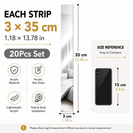 OUTANA Acrylic Mirror Wall Stickers, Peel and Stick Mirror Strips for Wall Decor, Shatterproof Decorative Mirror Tiles for Entryway, Bedroom, Hallway & Small Space Decor (20, Silver)