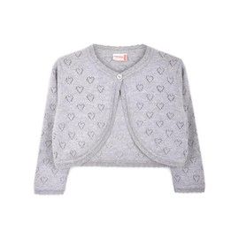 Minora Baby/Child Bolero Christening Vest Knitwear Girls Long Sleeve Button Detail on Collar, Grey-ajur_hearty