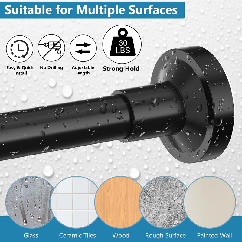 Bonpally Adjustable Tension Curtain Rod, 32-75 Inches Non-Slip Stainless Steel