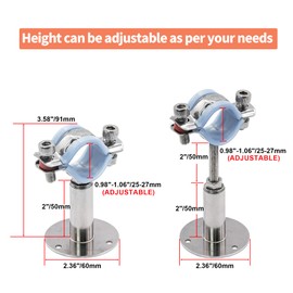 AKIHISA 1 Inch Wall Mount Ceiling Mount Pipe Support Ring Hanger,2 Pack Stainless Steel Adjustable Pipe Bracket Clamp(25-27mm)(50+50mm)