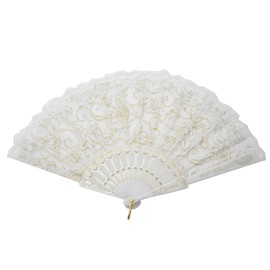 TRENDBOX Flower Rose Lace Handheld Chinese Folding Fan for Dancing Ball Parties Ladies - Pure White