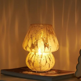 Glass Mushroom Lamp Cordless Table Lamp for Bedroom, Small Desk Bedside Lamps for Living Room, Mushroom Decor Cute Mini Modern Lamps Battery Operated for Night Stands, Aesthetic Home Living Room Decor