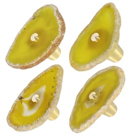 mookaitedecor Set of 4 Yellow Agate Crystal Drawer Knobs with Screws, Irregular Yellow Crystal Stone Knobs Handles Pulls for Cupboard Cabinet Wardrobe Kitchen Unique Decorative Furniture Brass Knobs
