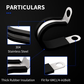 20Pcs 3/4 Inch Stainless Steel Cable Clamps, Fuel Line Tubing Mounting Clamps, Rubber Cushioned Insulated Metal Clamp, Tube Holder Automotive Cable Wire Clamps for Tube Pipe or Wire Cord Installation