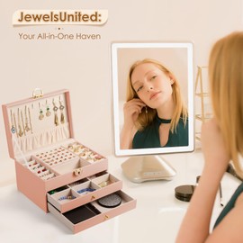 coobest 3 Layer Jewelry Box, Jewelry Holder Organizer with Jewelry Organizer Drawer, Large Jewelry Boxes & Organizer with Velvet Earring Organizer, Lockable Jewelry Holder, Practical Gifts for Women