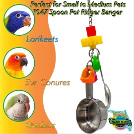 Mandarin Bird Toys 1047 Spoon Pot Ringer Banger - Handcrafted Shiny Interactive Noisy Bird Cage Toy