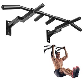 Yes4All Multi-Grip Wall Mount Pull-Up Bar, 16 & 24" Reversible Stud Compatibility Wall Mounted Pull Up Bar, Solid Construction Strength Training Pull Up Bar