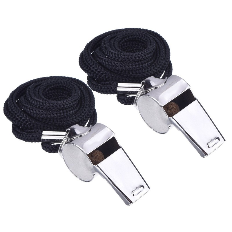 Cisixin 2-Piece Stainless Steel Whistle Whistle with Lanyard