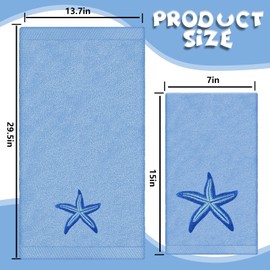 JarThenaAMCS 3 Pack Ocean Sea Hand Towel Cotton Embroidered Seashell Starfish Conch Bathroom Towel Blue Dish Towel for Summer Hand Drying Cleaning Cooking, 29.5 x 13.7 Inch