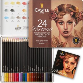 Castle Art Supplies “Portraits” Themed Watercolour Pencils Set | 24 Premium Quality, Selected Vibrant Colours | Draw and Paint at the Same Time | for Adult Artists and Gifting | in Special Tin Box