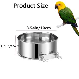 ZMD 2 Packs Stainless Steel Bird Bowls with Clamp Holder, Bird Feeding Dish Cups Parrot Food Bowl Cage Small Pet Hanging Food Water Bowl for Parakeet Cat Rabbit Cockatiel Lovebirds Small Animal
