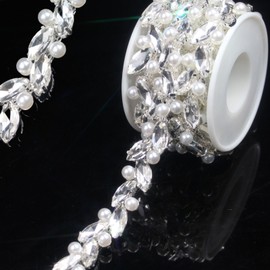 PEARLY JUN 91 cm Pearls Crystal Rhinestone Chain for Sewing Rhinestone Ribbon for Sewing Leather Shoes Rhinestones Tassel Chain DIY Bouquet Decoration Clothing Wedding Headpiece