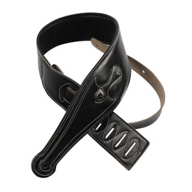 BORGBAR Guitar Strap Leather, Anti-Slip, Classic, Adjustable Soft Leather Strap for Acoustic, Electric and Bass Guitars (Black)