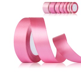 Fyshird Satin Ribbon Pink 25 mm x 22 m Gift Ribbon Wide Ribbon Wedding Polyester Ribbons for Crafts Decorative Ribbon for Birthday DIY Balloons Gift Packaging Christmas