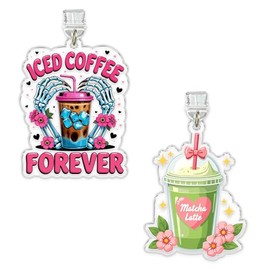 Set 2Pcs Iced Coffee Forever, Matcha Latte Kindle Charms, Dust Plug Charm 1.5 Inches Funny Quote Coffee Lover Cute Aesthetic Matcha Lightning/Type C Acrylic Material Accessories for E-Reader for Phone