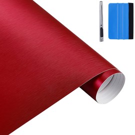 NewL Brushed Stainless Steel Red Vinyl Wrap 30cm x 150cm