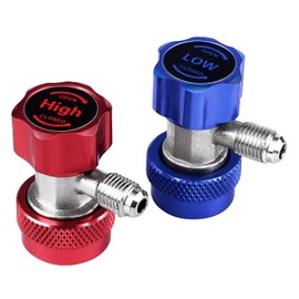 Rogvoc R134a Quick Coupler Adapter, Adjustable R134a Adapters Quick Connectors for Car AC System Recharging, HP and LP 1/4 inch SAE Connectors High and Low Pressure Set of 2