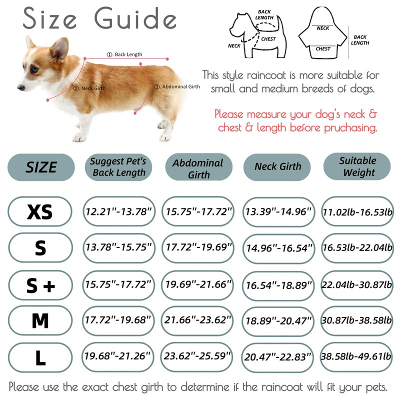 Luccalily Dog Rain Jacket with Hood for Small Medium Dog,Waterproof