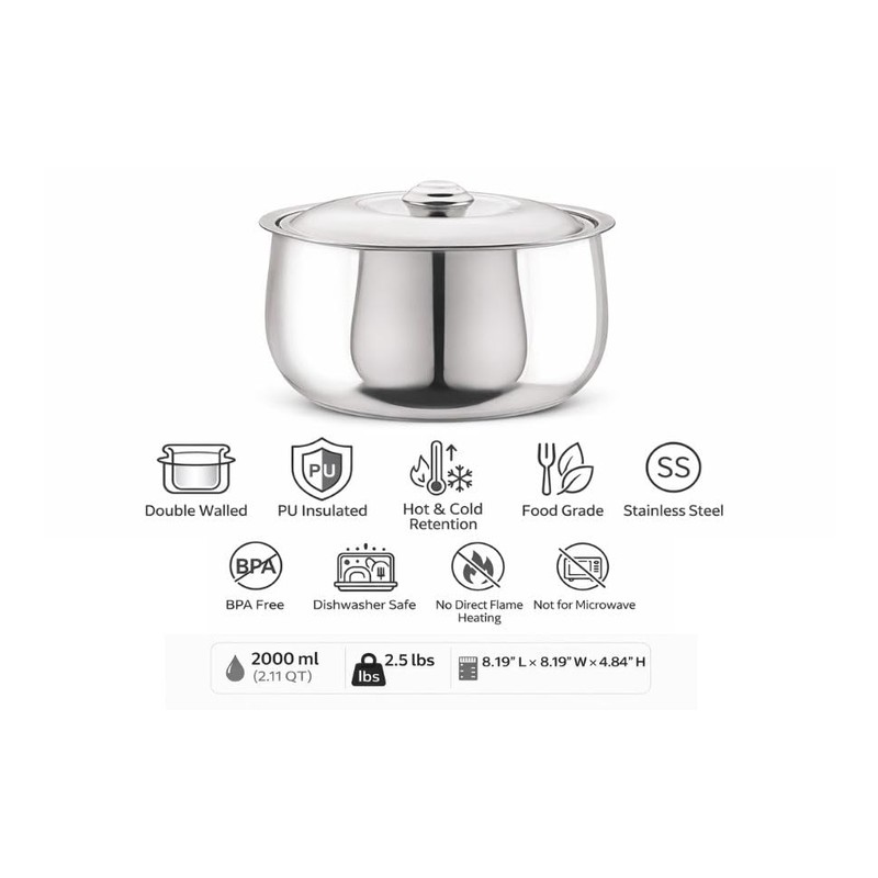 Stainless Steel Casserole and HotPot Set - Double-Walled, Insulated Casserole